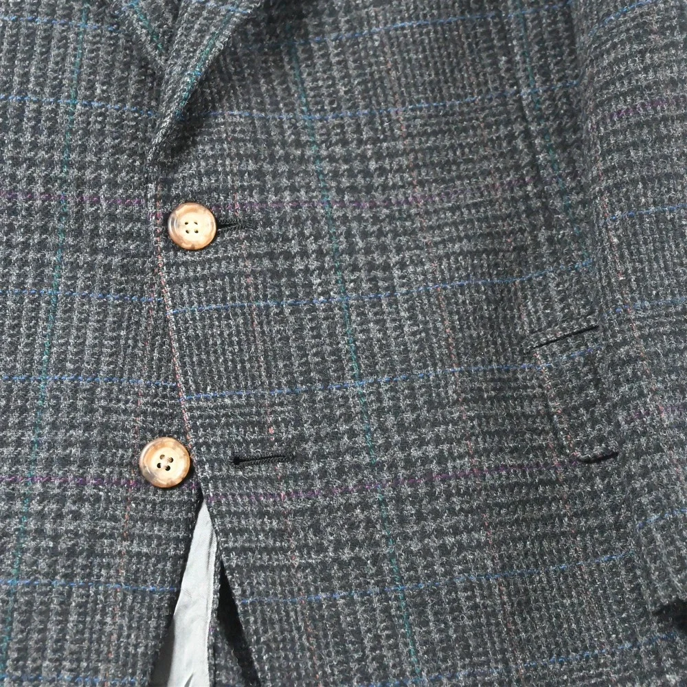 Vtg USA Made 44S Gray Check 100% Wool Tweed Mens Blazer Suit‎ Jacket Sport Coat